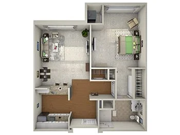 3D rendering of the Assisted Living Dover floor plan at Newcastle Place Senior Living Community