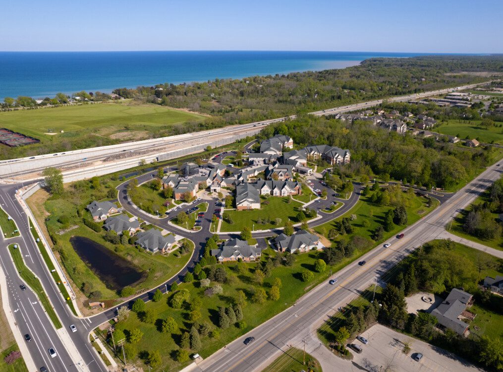 aerial view of Newcastle Place Senior Living Community in Mequon, WI