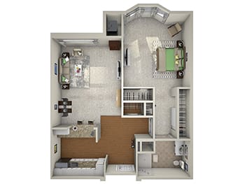 3D rendering of the Assisted Living Windsor floor plan at Newcastle Place Senior Living Community